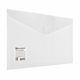 Папка-конверт с кнопкой BRAUBERG А4 до 100 л. матовая прозрачная СВЕРХПРОЧНАЯ 0,18 мм, 270471 270471
