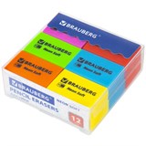 Ластики BRAUBERG NEON SOFT НАБОР 12 штук, размер ластика 31х20х10 мм, экологичный ПВХ, 271339 271339