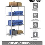 Стеллаж металлический BRABIX MS Plus-185/60-4, 1850х1000х600 мм, 4 полки, регулируемые опоры, 291107 291107 Стеллаж металлический BRABIX MS Plus-185/60-4, 1850х1000х600 мм, 4 полки, регулируемые опоры, 291107 291107