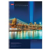 Тетрадь А4, 100 л., HATBER, спираль, клетка, глянцевый лак, карман, "CITYSCAPE" ("Город"), 100Ткм4B1сп_12523, T170090 402423