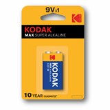 Батарейка алкалиновая 1 шт. KODAK Max Super Alkaline, Крона 9V (6LR61, 6LF22, 1604A), блистер 457375