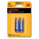 Батарейки алкалиновые "мизинчиковые" КОМПЛЕКТ 2 шт., KODAK Max Super Alkaline, ААА (LR03, 15А), блистер 457377