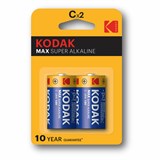 Батарейки алкалиновые КОМПЛЕКТ 2 шт., KODAK Max Super Alkaline, C (LR14, 14А), блистер 457380