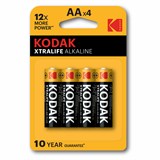 Батарейки алкалиновые "пальчиковые" КОМПЛЕКТ 4 шт., KODAK Xtralife Alkaline, АА (LR6, 24А), блистер 457385