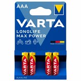 Батарейки алкалиновые "мизинчиковые" КОМПЛЕКТ 4 шт., VARTA LONGLIFE MAX POWER, ААА (LR03,15А), блистер 457407