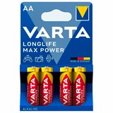 Батарейки алкалиновые "пальчиковые" КОМПЛЕКТ 4 шт., VARTA LONGLIFE MAX POWER, АА (LR6, 24А), блистер 457408