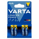 Батарейки алкалиновые "мизинчиковые" КОМПЛЕКТ 4 шт., VARTA LONGLIFE POWER, ААА (LR03, 15А), блистер 457409