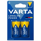 Батарейки алкалиновые КОМПЛЕКТ 2 шт., VARTA LONGLIFE POWER, C (LR14, 14А), блистер 457410