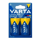 Батарейки алкалиновые КОМПЛЕКТ 2 шт., VARTA LONGLIFE POWER, D (LR20, 13А), блистер 457411