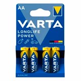 Батарейки алкалиновые "пальчиковые" КОМПЛЕКТ 4 шт., VARTA LONGLIFE POWER, АА (LR6, 24А), блистер 457412