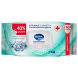 Салфетки влажные 144 шт., AURA Family, антибактериальные, для всей семьи, крышка клапан 117692