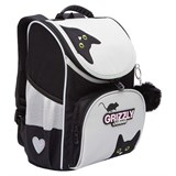 {{photo.Alt || photo.Description || 'Ранец GRIZZLY анатомическая спинка, с мешком для обуви, для девочек, &quot;BLACKY&quot;, серый, 33х25х13 см, RAm-584-1/2'}}