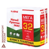{{photo.Alt || photo.Description || 'Бумага туалетная МЯГКИЙ РУЛОНЧИК ЛЮКС белая, 100% целлюлоза, спайка 32 рулона по 45 метров, 1-слойная, LAIMA, 114736'}}