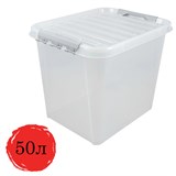 {{photo.Alt || photo.Description || 'Ящик-контейнер 50 л с КРЫШКОЙ НА ЗАЩЕЛКАХ ПРОФИ, 40х50х39 см, штабелируемый, ПРОЧНЫЙ, прозрачный'}}