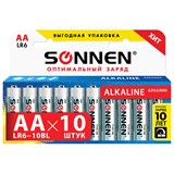 {{photo.Alt || photo.Description || 'Батарейки КОМПЛЕКТ 10 шт., SONNEN Alkaline, АА (LR6, 15А), алкалиновые, пальчиковые, короб, 451086'}}