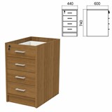 Тумба (каркас БЕЗ КРЫШКИ) приставная "Арго", 440х600х740 мм, 4 ящика, замок, орех 641416
