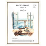 {{photo.Alt || photo.Description || 'Рамка 30х40 см небьющаяся, багет 20 мм пластик, BRAUBERG "HIT3", белая с двойной позолотой, 391383'}}