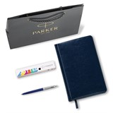 {{photo.Alt || photo.Description || 'Ручка шариковая PARKER "Jotter Plastic CT", корпус синий, ежедневник А5 синий, пакет, 880896'}}