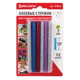 {{photo.Alt || photo.Description || 'Клеевые стержни, диаметр 7 мм, длина 100 мм, цветные (ассорти), С БЛЕСТКАМИ, КОМПЛЕКТ 12 шт., 6 цветов, BRAUBERG, 670319'}}