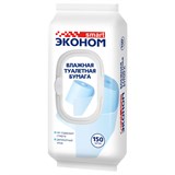 Бумага туалетная влажная 150 шт., ЭКОНОМ SMART, с пластиковым клапаном 118754