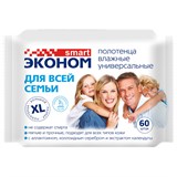 Полотенца влажные XL 60 шт., 18х27 см, ЭКОНОМ SMART, с аллантоином и коллоидным серебром 118751