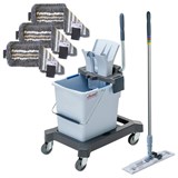 Тележка уборочная VILEDA PROFESSIONAL "УльтраСпидПро" КОМПЛЕКТ с ЧЕРЕНКОМ 150 см, ведро 25 л, база, отжим, ШВАБРА + 3 МОПа, 166378 703629