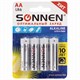 Батарейки КОМПЛЕКТ 4 шт., SONNEN Alkaline, АА (LR6, 15А), алкалиновые, пальчиковые, блистер, 451085 451085 - фото 106208