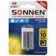 Батарейка SONNEN Alkaline, Крона (6LR61, 6LF22, 1604A), алкалиновая, 1 шт., блистер, 451092 451092 - фото 334960