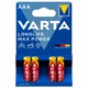 Батарейки алкалиновые "мизинчиковые" КОМПЛЕКТ 4 шт., VARTA LONGLIFE MAX POWER, ААА (LR03,15А), блистер 457407 - фото 337827