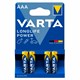 Батарейки алкалиновые "мизинчиковые" КОМПЛЕКТ 4 шт., VARTA LONGLIFE POWER, ААА (LR03, 15А), блистер 457409 - фото 337829