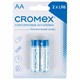 Батарейки алкалиновые "пальчиковые" КОМПЛЕКТ 2 шт., CROMEX (КРОМЕКС) Alkaline, АА (LR6, 15А), блистер, 457128 457128 - фото 338186
