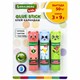 Клей-карандаш "Зверята: кошка, мышка, хрюшка", 9 г, фигурный колпачок, 3 шт./блистер, BRAUBERG KIDS, 271141 271141 - фото 350624