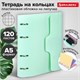 Тетрадь на кольцах А5 175х220 мм, 120 л., пластик, на липучке, с разделителями, BRAUBERG, Мятный, 404638 404638