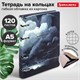 Тетрадь на кольцах А5 160х212 мм, 120 листов, картон, матовая ламинация, клетка, BRAUBERG, "Clouds", 404726 404726