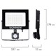 Прожектор светодиодный с датчиком движения 50 Вт, 6500 К, 4000 Лм, 50 м2, IP65, 187х176х51 мм, черный, SONNEN, 238418 238418