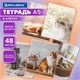 Тетрадь А5, 48 л., BRAUBERG, скоба, клетка, матовая ламинация, "Cats", (микс в спайке), 405334 405334