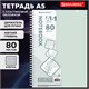 Тетрадь обложка пластик, А5 80 л., гребень мягкий, вырубка для ручки, клетка, BRAUBERG, светло-зеленый, 405378 405378