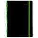 Тетрадь обложка пластик, А4 80 л., спираль пластик, резинка, клетка, BRAUBERG, черный/зеленый, 405383 405383