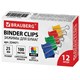 Зaжимы для бумаг BRAUBERG, КОМПЛЕКТ 12 шт., 25 мм, на 100 листов, цветные, картонная коробка, 224471 224471