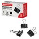 Зaжимы для бумаг BRAUBERG, КОМПЛЕКТ 12 шт., 25 мм, на 100 листов, черные, картонная коробка, 220558 220558