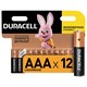 Батарейки КОМПЛЕКТ 12 шт., DURACELL Basic ОРИГИНАЛ, AAA (LR03, 24А), алкалиновые, мизинчиковые 451362