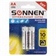 Батарейки SONNEN, AA (LR6), КОМПЛЕКТ 2шт., АЛКАЛИН, в блистере, 1.5В, 451084 451084