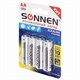 Батарейки КОМПЛЕКТ 4 шт., SONNEN Alkaline, АА (LR6, 15А), алкалиновые, пальчиковые, блистер, 451085 451085