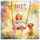 Календарь настенный перекидной 2027 г., BRAUBERG, 12 листов, 21,4х42,8 см, МИНИ, "Painting girl", 118437 118437